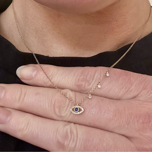 Meira T Jewelry - Meira T Evil Eye Sapphire and Diamond Charm Necklace